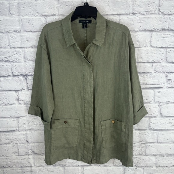 Tahari Tops - Tahari Women's 100% Linen Casual 3/4 Sleeve Lagenlook Tunic Blouse Size Medium